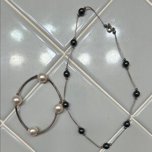 3 for $20 bundle! Elegant Black and White Pearl Necklace and Bracelet Set